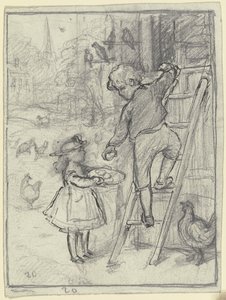 Boy and Girl Collecting Eggs by Otto Scholderer