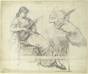 Seated Young Woman Playing Mandolin
