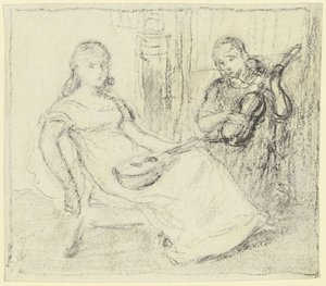 Two Girls with String and Plucked Instruments by Otto Scholderer