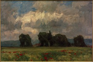 Dark Poplar Landscape with Poppies by Otto Ubbelohde