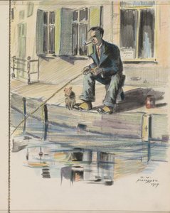 Man Fishing by a Canal in Maarssen by Otto Verhagen (I)