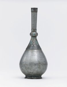 An Ottoman turquoise inset silver mounted zinc bottle
