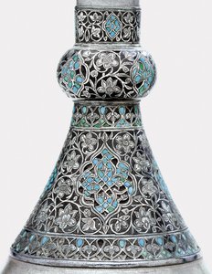 (Detail) of an Ottoman Turquoise Inset Silver Mounted Zinc Bottle by Ottoman School
