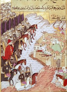Second Crusade (1147-1149): the Crusaders in front of the city of Aleppo in Syria. 16th century miniature. Topkapi Sarayi, Istanbul by Ottoman School