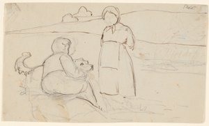 Seated Boy with Dog and Standing Girl in a Landscape