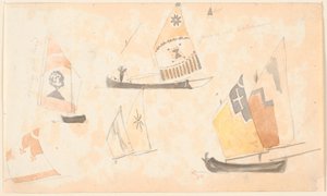 Sketchbook Pages with Studies of Venetian Sailboats by P.C. Skovgaard