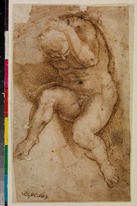 Nude male figure (after Michelangelo