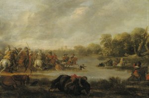 A Cavalry Skirmish by a River by Palamedes Palamedesz
