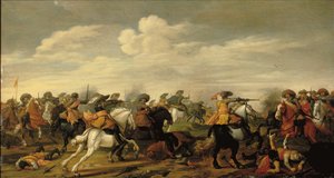 A cavalry skirmish in a landscape
