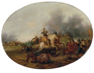 A cavalry skirmish with a fallen horse by Palamedes Palamedesz