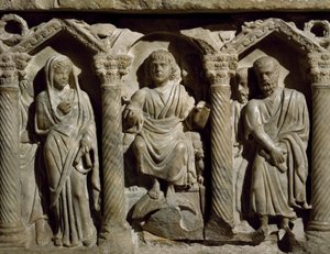 Early Christian sarcophagus also known as Sarcophagus of Blessed Giles, marble, Oratory of San Bernardino, Perugia, Umbria (detail)