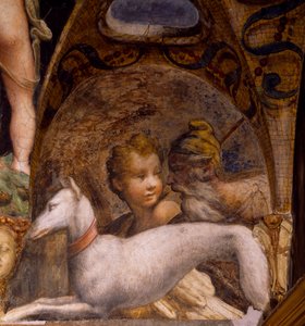 Dog and hunter, from Myth of Diana and Actaeon by Parmigianino