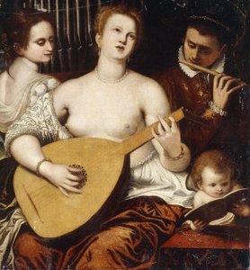 Two Girls and a Youth making Music by Parrasio Micheli