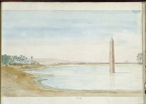 View of the Nile and Obelisk of Sesostris I in Heliopolis, Egypt