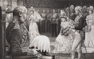 Debutantes being presented to Edward VII (1844-1925) and Queen Alexandra (1841-1910)