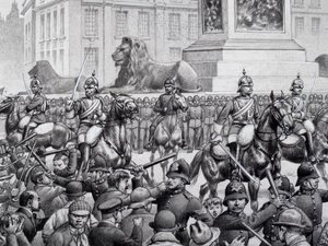 Protests in Trafalgar Square by the London Poor by Pat (1907-95) Nicolle