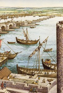 The Building of the New London Bridge by Pat (1907-95) Nicolle