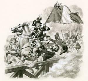 Napoleon leading his army across the bridge at Lodi