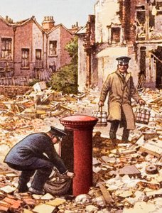 Services continuing during the Blitz by Pat (1907-95) Nicolle
