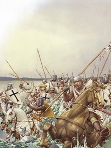 Teutonic knights fall through the ice of the frozen Lake Peipus