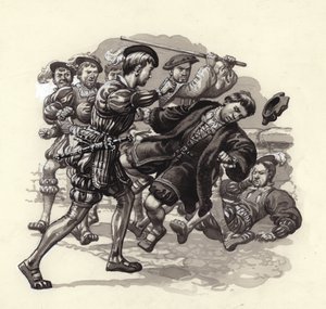 William Herbert attacks an innocent passer-by in Bristol by Pat (1907 95) Nicolle