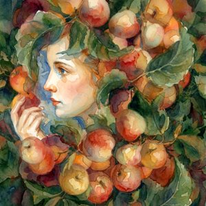 Serene Apple Harvest Woman by Patrick Gonzales