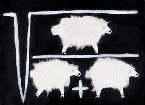 Cloning: A mathematical symbol representing square root, division, and addition calculation operations with sheep used as guinea pig