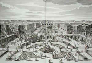 The Great Cascade of the Princely Pleasure Palace and Gardens, Berlin, engraved by Karl Remshard, published c.1711-16 by Paul Decker