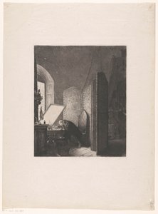 Rembrandt etching in his studio