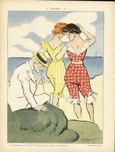 Illustration of Paul Balluriau (1860-1917) in Le Rire, 01/08/08 - Beaches - Leisure, Love, Fashion, Maritime Marine Seaside, Swimwear by Paul Balluriau