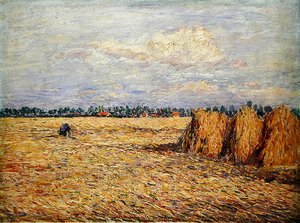 Flat Landscape with Harvested Grain Field