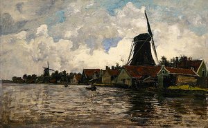 Holland, River Landscape with Two Windmills by Paul Baum