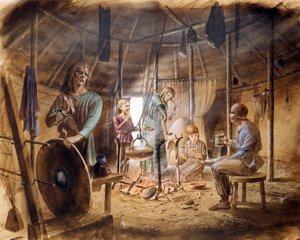Inside an Iron Age house, c5th century BC, c1990-2010 by Paul Birkbeck