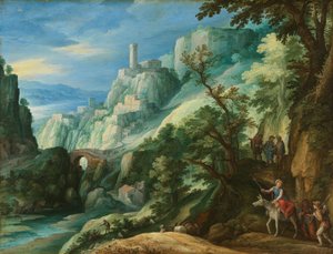 Italian Mountain Landscape with the Road to Emmaus by Paul Bril