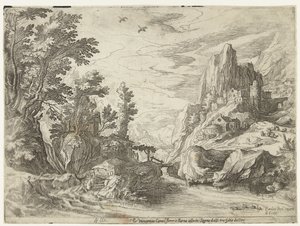 River Landscape in Campania with City on Rocks by Paul Bril