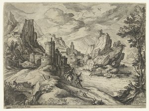 Rocky Coast in Campania with City and Travelers by Paul Bril