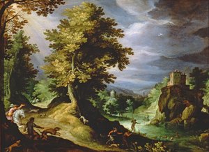 Landscape with a Deer Hunt by Paul Bril