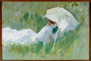 Portrait of Madame Helleu, wife of the painter, in the grass by Paul Cesar Helleu