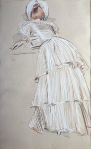 Woman Standing Leaning from Behind by Paul Cesar Helleu