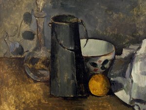 Still Life with Carafe, Milk Can, Bowl, and Orange by Paul Cézanne