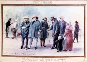 The French writer Honore de Balzac and his friends disguised as peasants in the town of Avray in 1840 by Paul Chardin