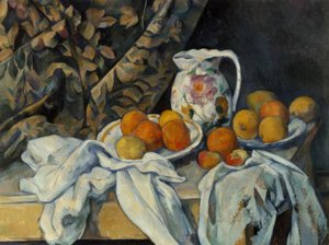 Still Life with Curtain and Flowered Pitcher by Paul Cézanne