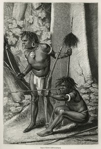 Portraits of two Papous Karons, anthropophages, engraving by E.Mesples, to illustrate the voyage to New Guinea by Achille Raffray, entrusted with a scientific mission by the Ministry of Public Education, in 1876-1877, published in the tour du monde, under by Paul Eugene (after) Mesples
