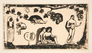 Women, Animals and Leaves by Paul Gauguin