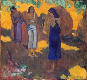 Three Tahitian Women Against a Yellow Background