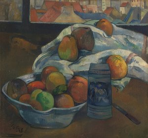 Fruit Bowl and Jug in Front of a Window. Probably 1890 by Paul Gauguin