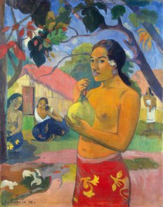 Tahiti: Woman Holding a Fruit (Where Are You Going?) by Paul Gauguin