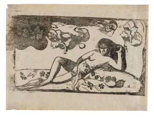 The Woman with Mangos—Tired, from the Suite of Late Wood-Block Prints by Paul Gauguin