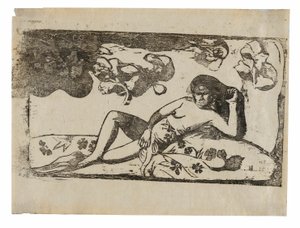 The Woman with Mangos—Tired, from the Suite of Late Wood-Block Prints by Paul Gauguin