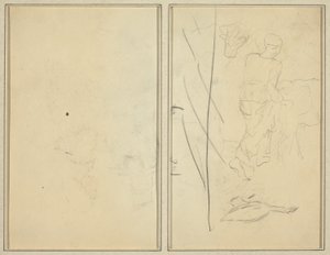 Woman with Cow, and Goose; Counterproof [verso] by Paul Gauguin